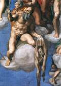 Detail of self portrait flayed skin of the artist, The Last Judgment by Michelangelo Detail of self portrait flayed skin of the artist, The Last Judgment by Michelangelo