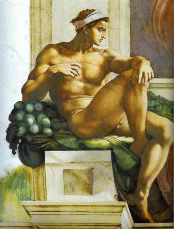 <i>Ignudi I</i>,<BR>Michelangelo
